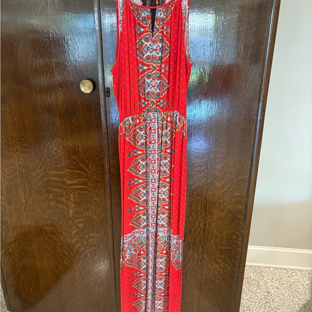 Red Sleeveless Maxi Dress with Pattern